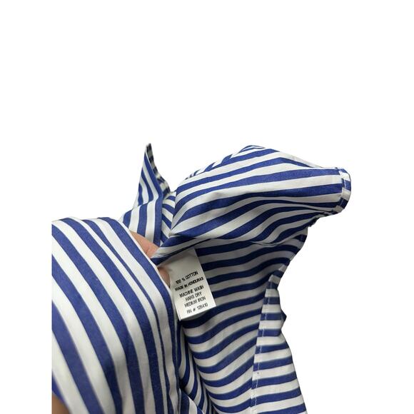 Ann Mashburn Blue and White Striped Tie Neck Long Sleeve Button Front Blouse - Picture 6 of 6